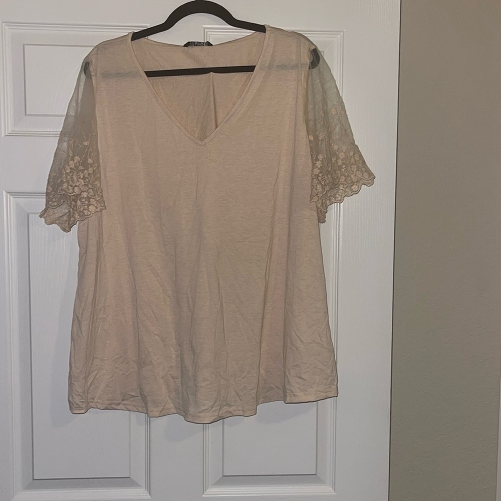 BloomChic Cream Shirt with Lace Sleeves